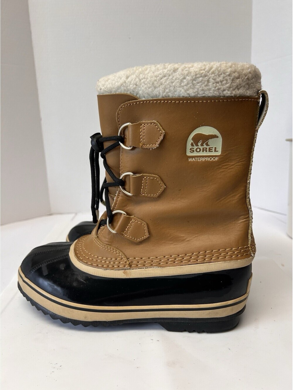 SOREL Women's US 6 Waterproof Tan Black Insulated Mid Calf Boots Fur Top